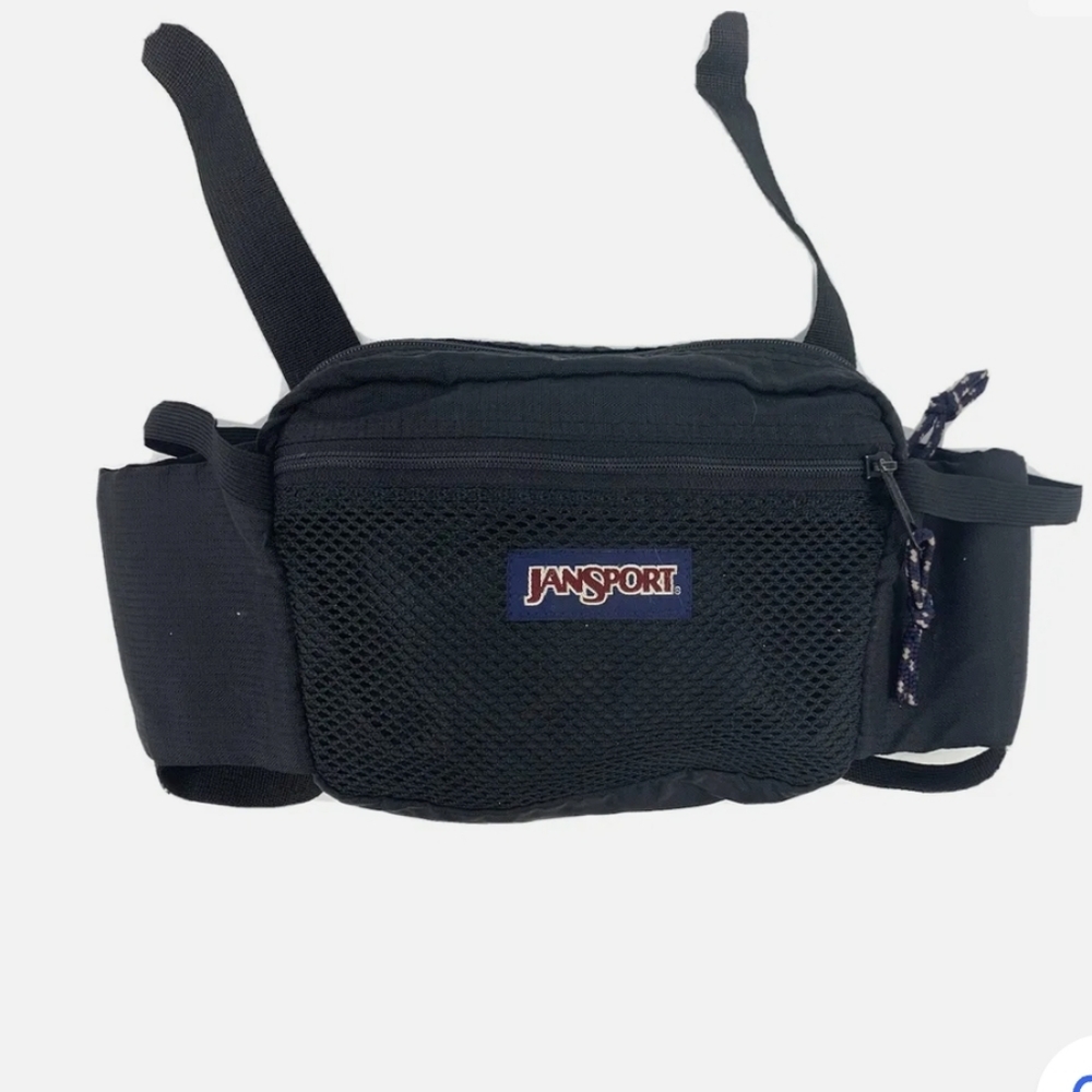 Vintage Jansport Black Fanny Pack Adjustable With Water Bottle Holders USA